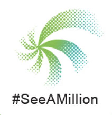 Logo with green spiral design and text '#SeeAMillion'